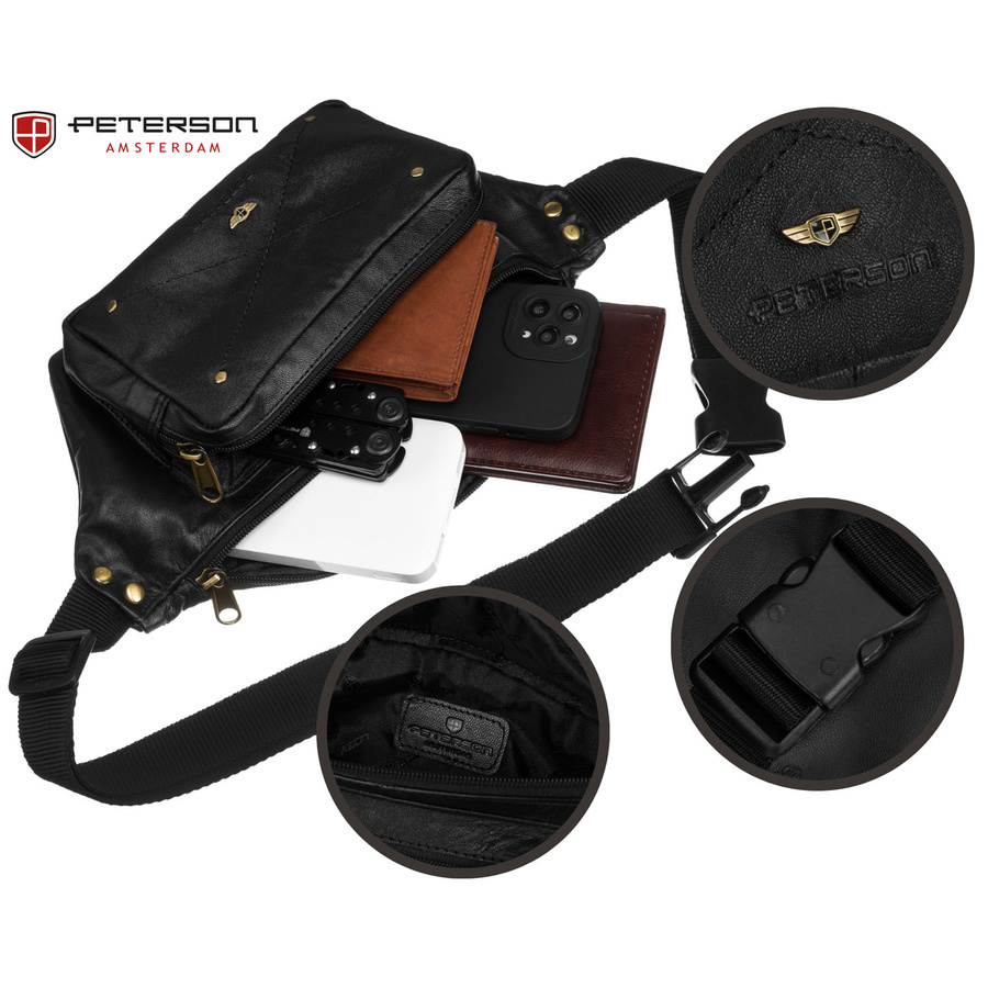 Herren Bauchtasche schwarz aus Leder mit Reißverschluss – Peterson – Bild 11