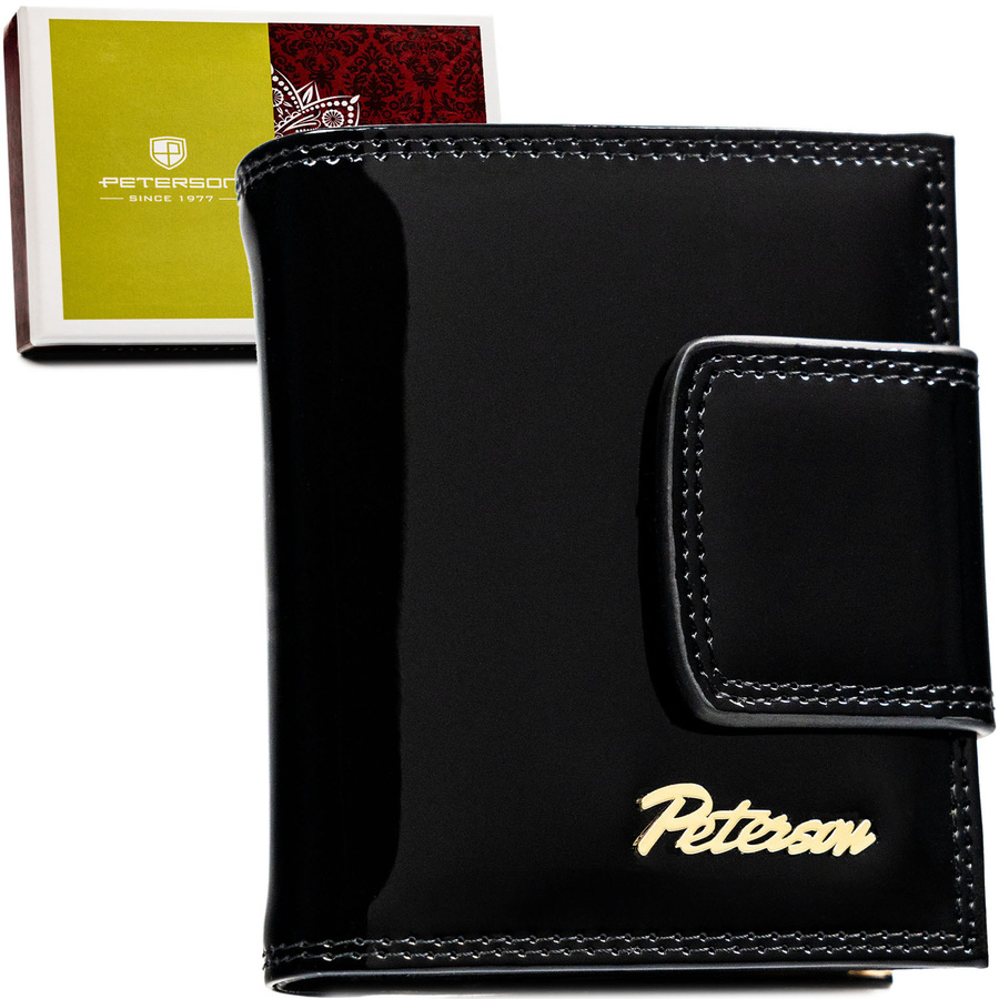 Kleine Damen Geldbörse schwarz-gold aus Leder mit RFID Schutz – Peterson