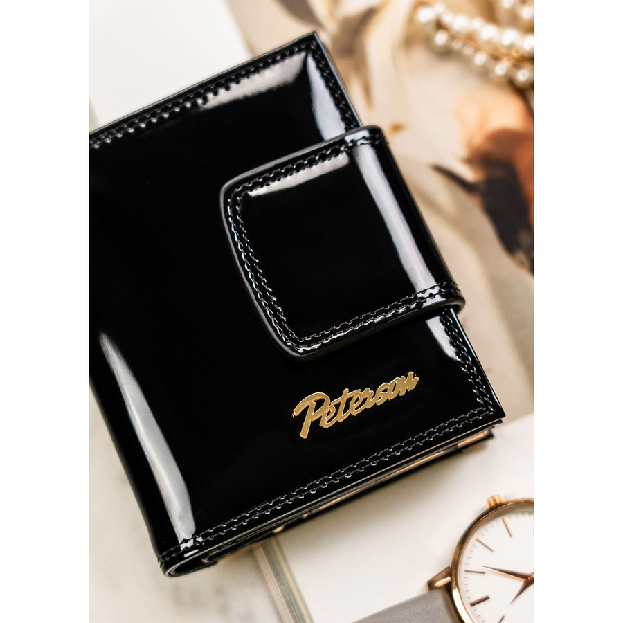 Kleine Damen Geldbörse schwarz-gold aus Leder mit RFID Schutz – Peterson – Bild 4