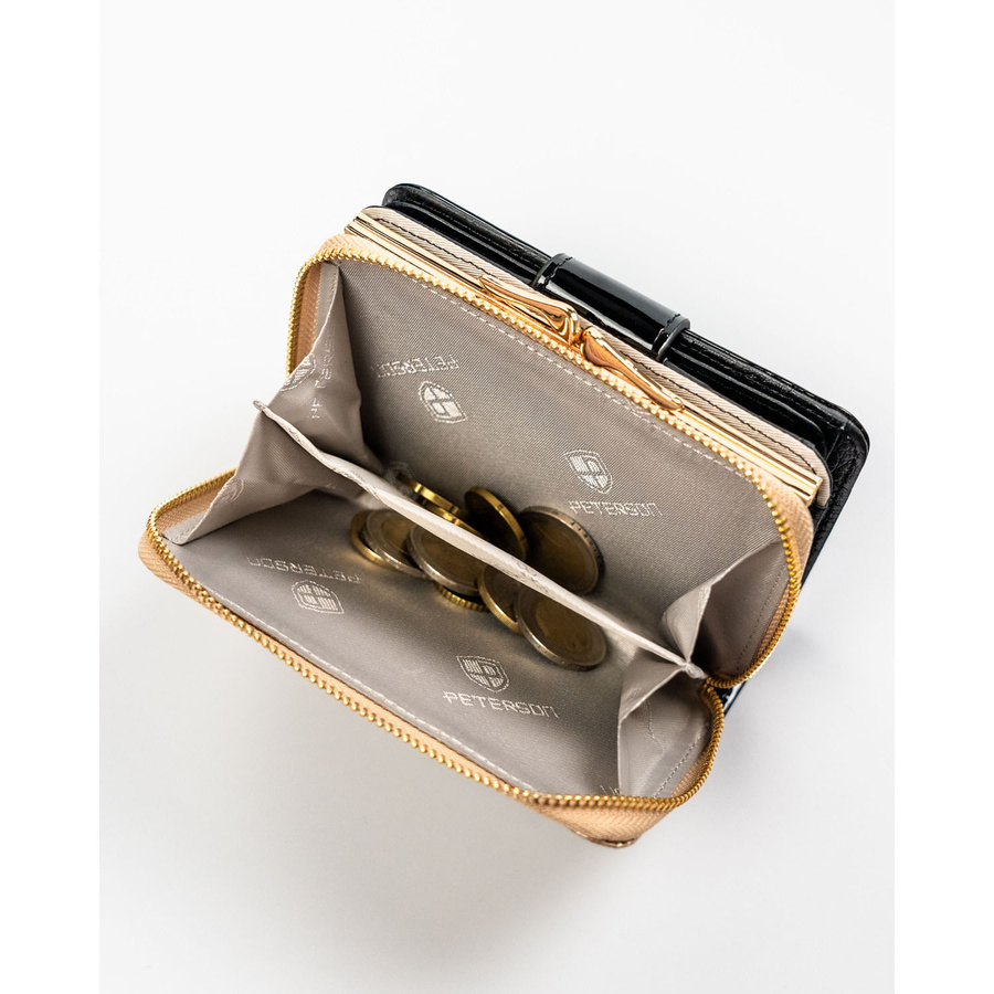Schwarz-goldene Damen Geldbörse aus Leder mit RFID-Schutz – Peterson – Bild 10