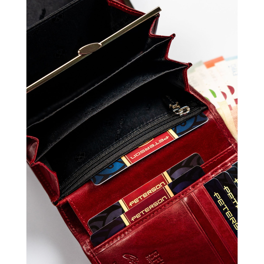 Klassische Damen Geldbörse rot aus Leder mit Druckknopf und Bügelverschluss – Peterson – Bild 11
