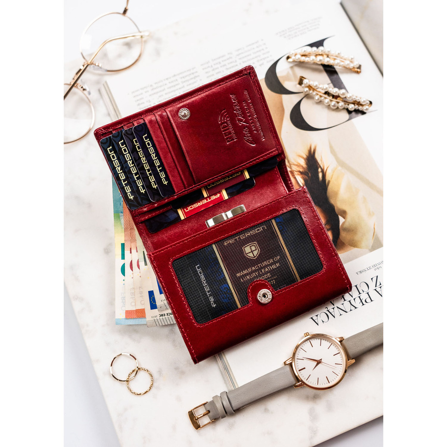 Klassische Damen Geldbörse rot aus Leder mit Druckknopf und Bügelverschluss – Peterson – Bild 6