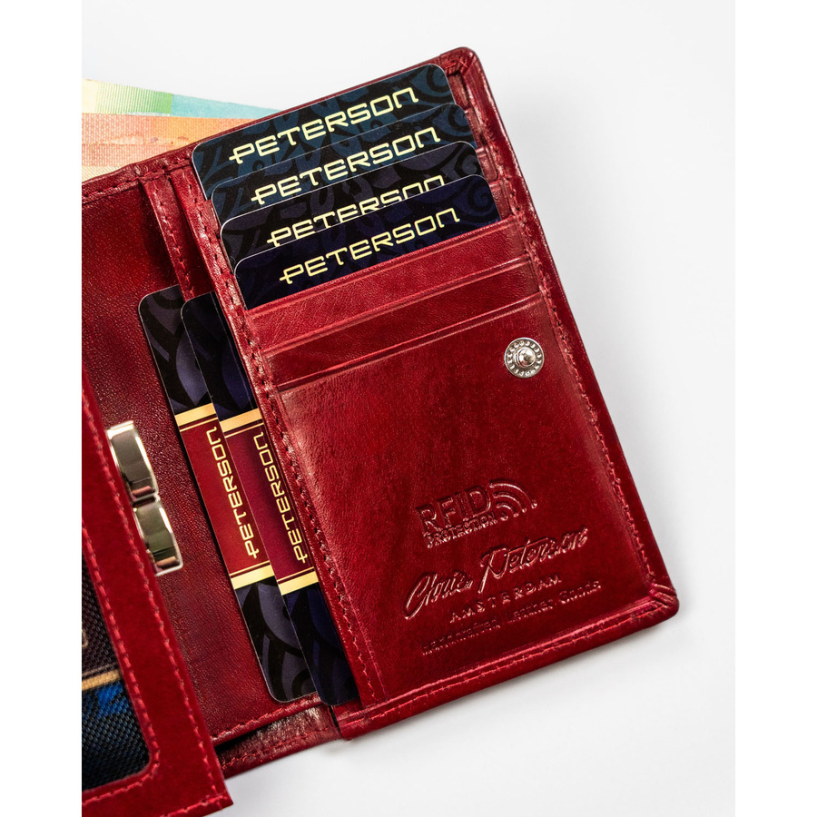 Klassische Damen Geldbörse rot aus Leder mit Druckknopf und Bügelverschluss – Peterson – Bild 8