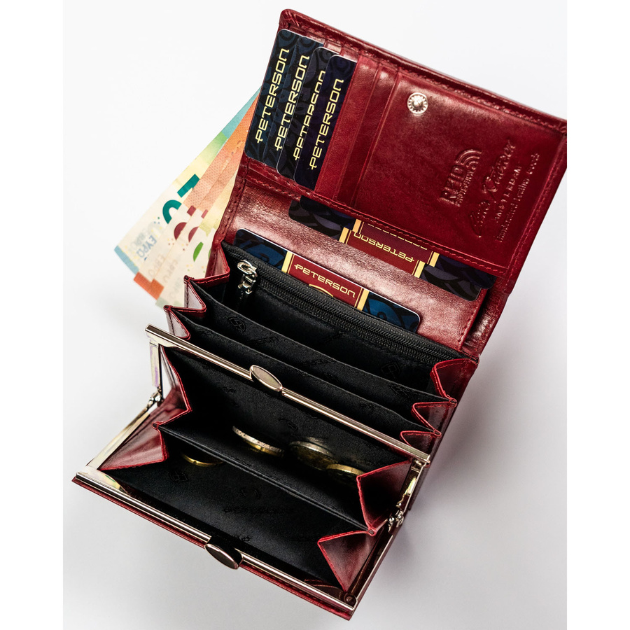 Klassische Damen Geldbörse rot aus Leder mit Druckknopf und Bügelverschluss – Peterson – Bild 9