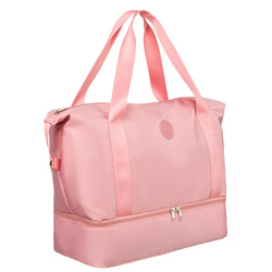 Rosafarbene Wochenendtasche aus strapazierfähigem Polyester, aufgehängt an bequemen Griffen – Peterson