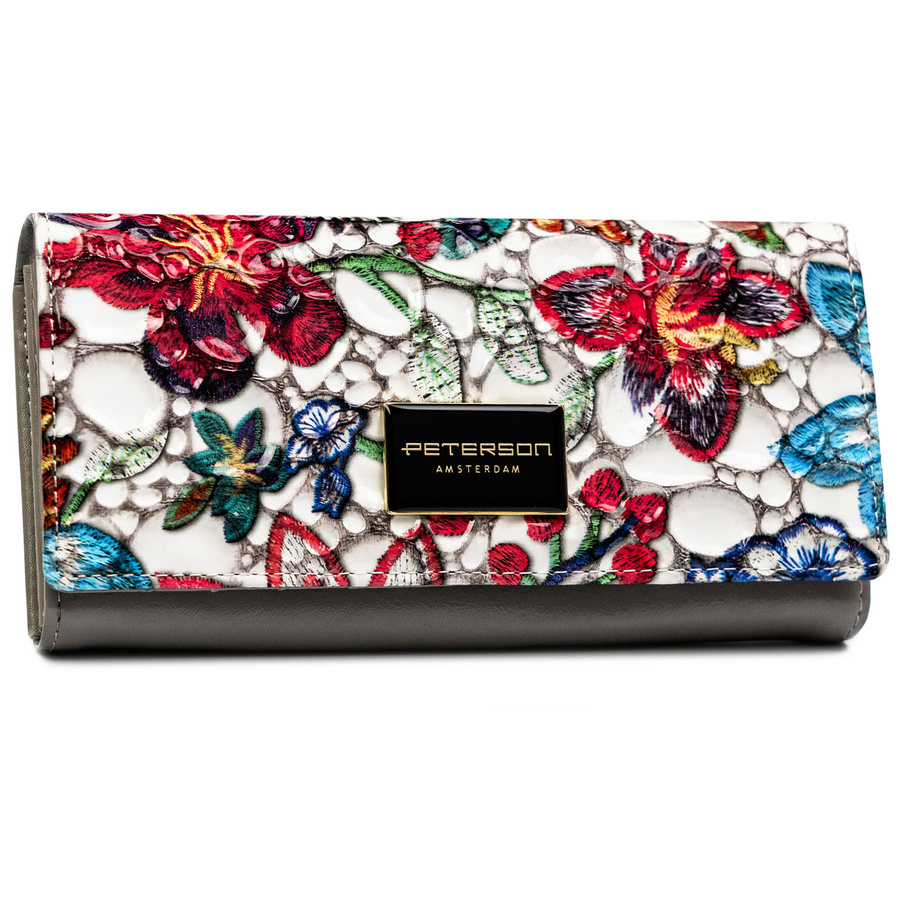 Damen-Geldbörse aus lackiertem Naturleder mit Blumenmuster, farbig – Peterson – Bild 2