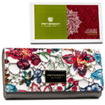 Damen-Geldbörse aus lackiertem Naturleder mit Blumenmuster, farbig – Peterson