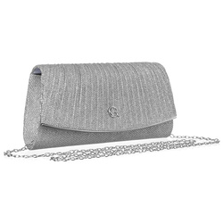Glitzernde Damen Clutch in Silber mit Kettenträger – Rovicky