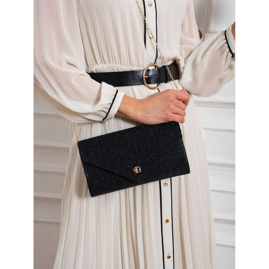 Glitzernde Damen Clutch in Marineblau mit Kettenträger – Rovicky – Bild 6