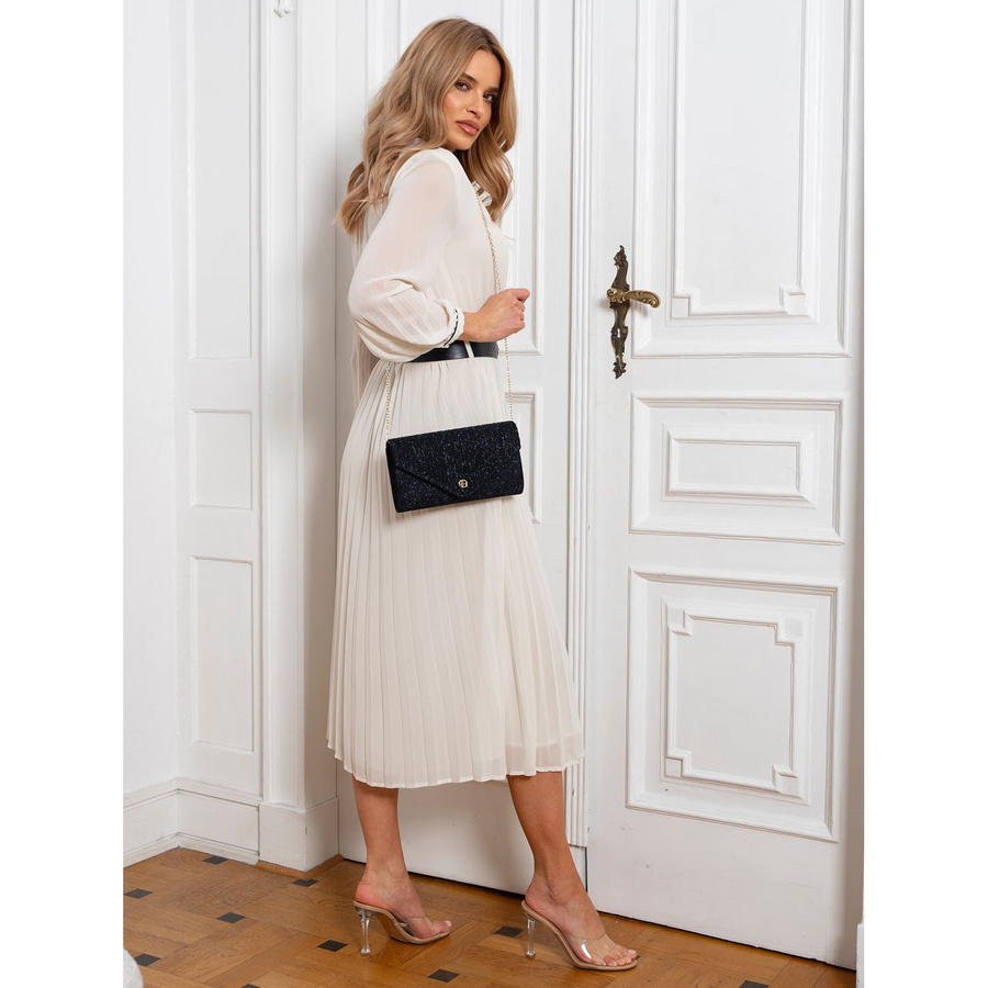 Glitzernde Damen Clutch in Marineblau mit Kettenträger – Rovicky – Bild 2