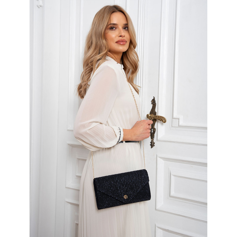 Glitzernde Damen Clutch in Marineblau mit Kettenträger – Rovicky – Bild 7