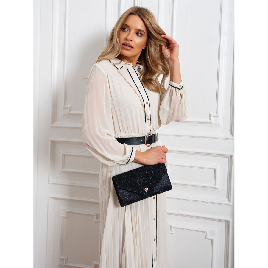 Glitzernde Damen Clutch in Marineblau mit Kettenträger – Rovicky – Bild 4