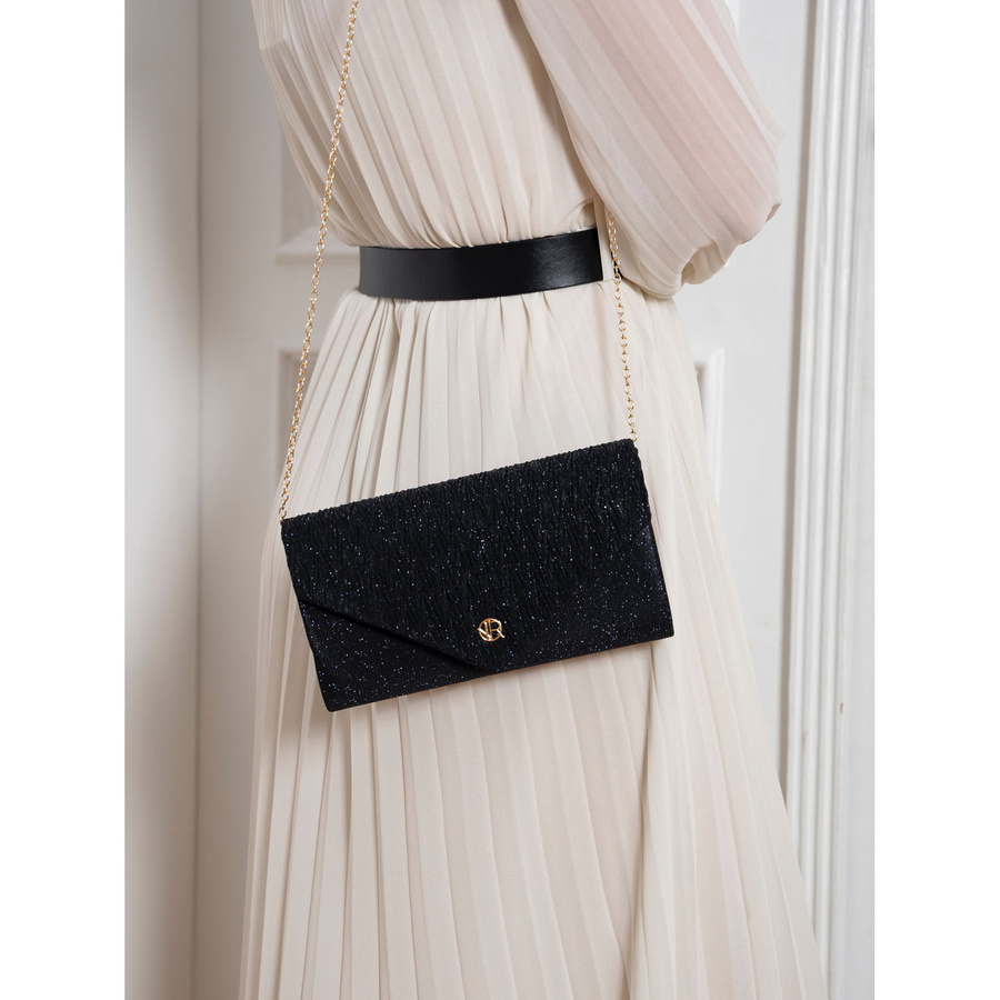 Glitzernde Damen Clutch in Marineblau mit Kettenträger – Rovicky – Bild 3