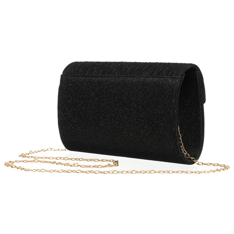 Schwarze Damen Clutch mit Fischgrätmuster und Kettenträger – Rovicky – Bild 8