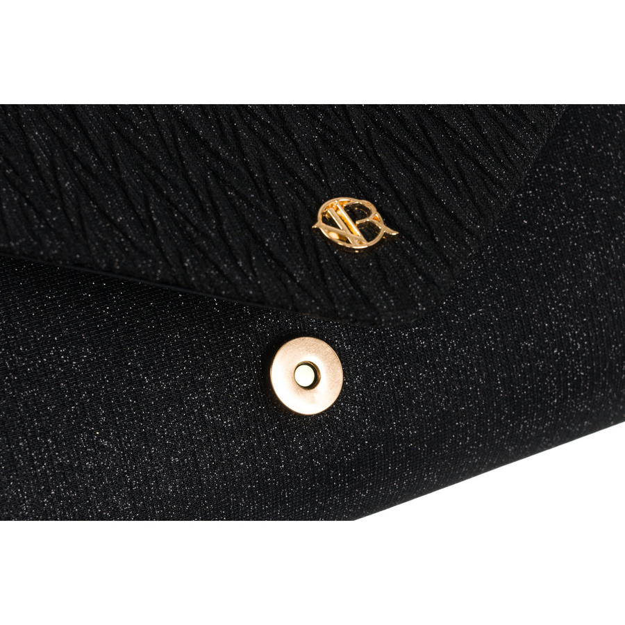 Schwarze Damen Clutch mit Fischgrätmuster und Kettenträger – Rovicky – Bild 12