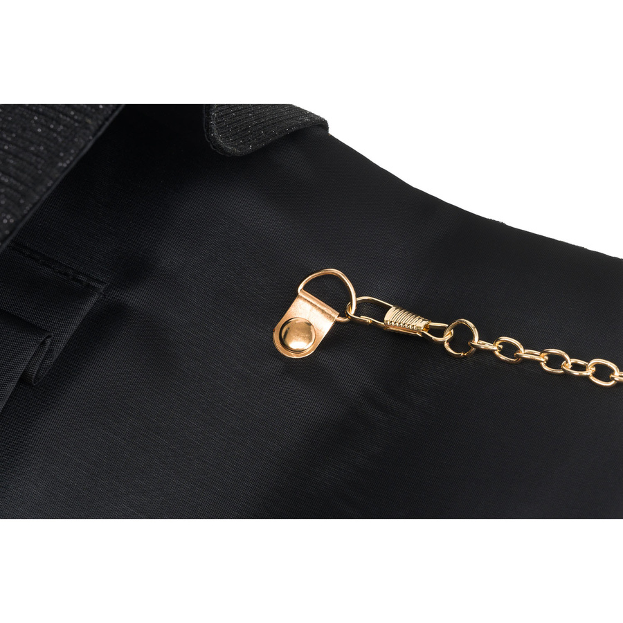 Schwarze Damen Clutch mit Fischgrätmuster und Kettenträger – Rovicky – Bild 13