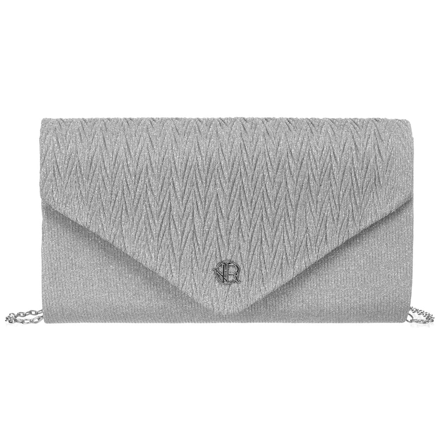 Silberne Damen Clutch aus Synthetik mit Innentasche – Rovicky – Bild 4