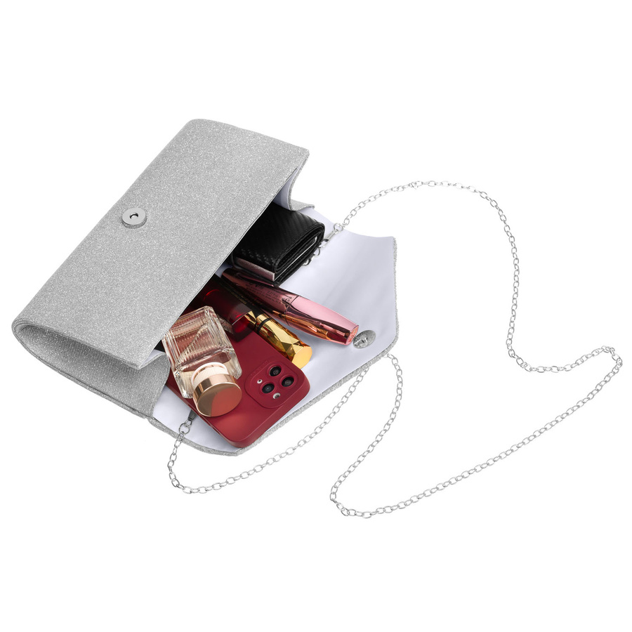 Silberne Damen Clutch aus Synthetik mit Innentasche – Rovicky – Bild 12