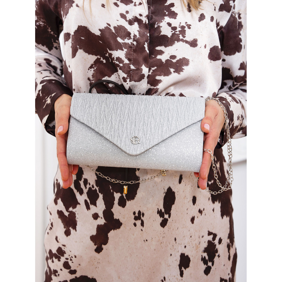 Silberne Damen Clutch aus Synthetik mit Innentasche – Rovicky – Bild 2