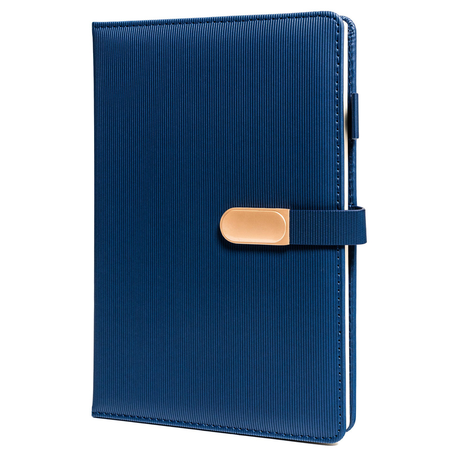 Geschenkset: Elegantes A5-Linien-Notizbuch in Marineblau mit schwarzem Kugelschreiber – Peterson