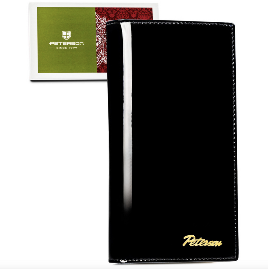 Große Damen Geldbörse hochformat schwarz aus Leder mit Magnetverschluss – Peterson