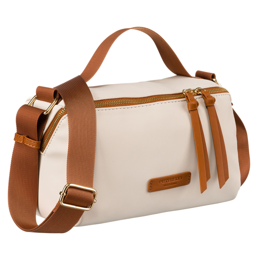 Damen Umhängetasche aus Nylon und Öko-Leder in Beige-Braun – Peterson