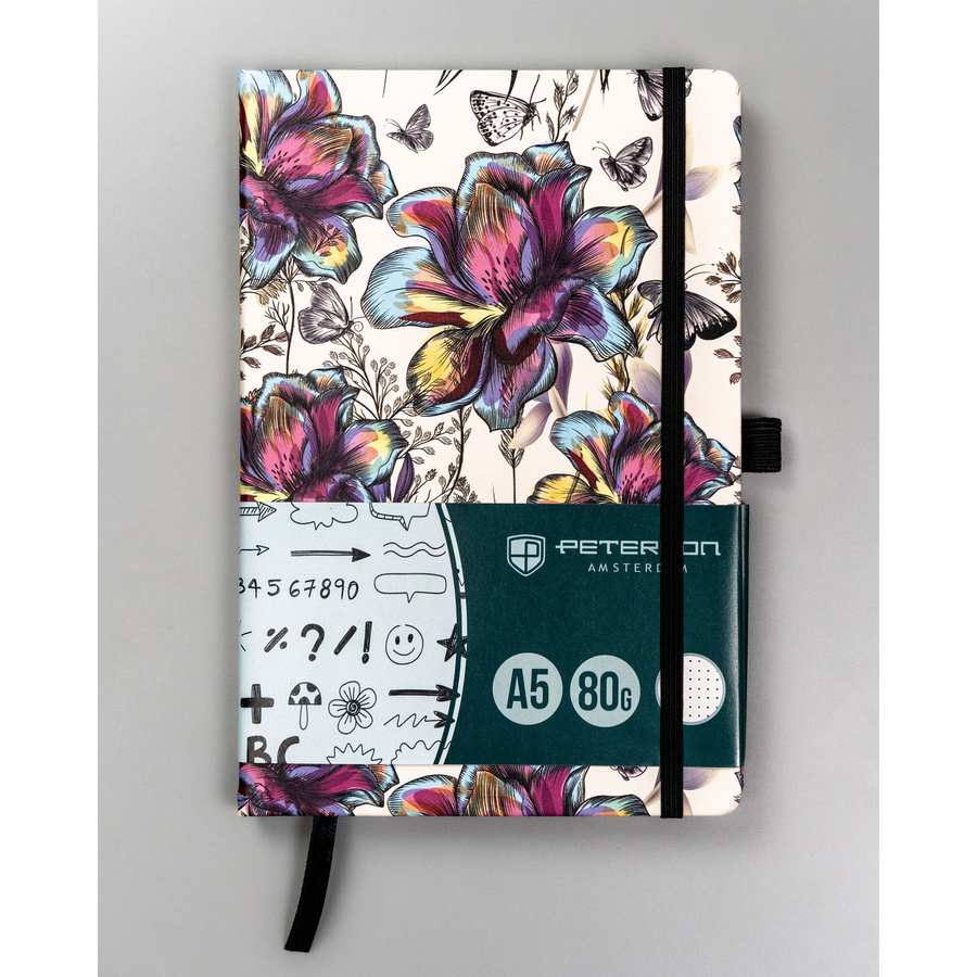 Notizbuch A5 mit Blumenmuster, punktiert und mit Gummiband – Peterson – Bild 3
