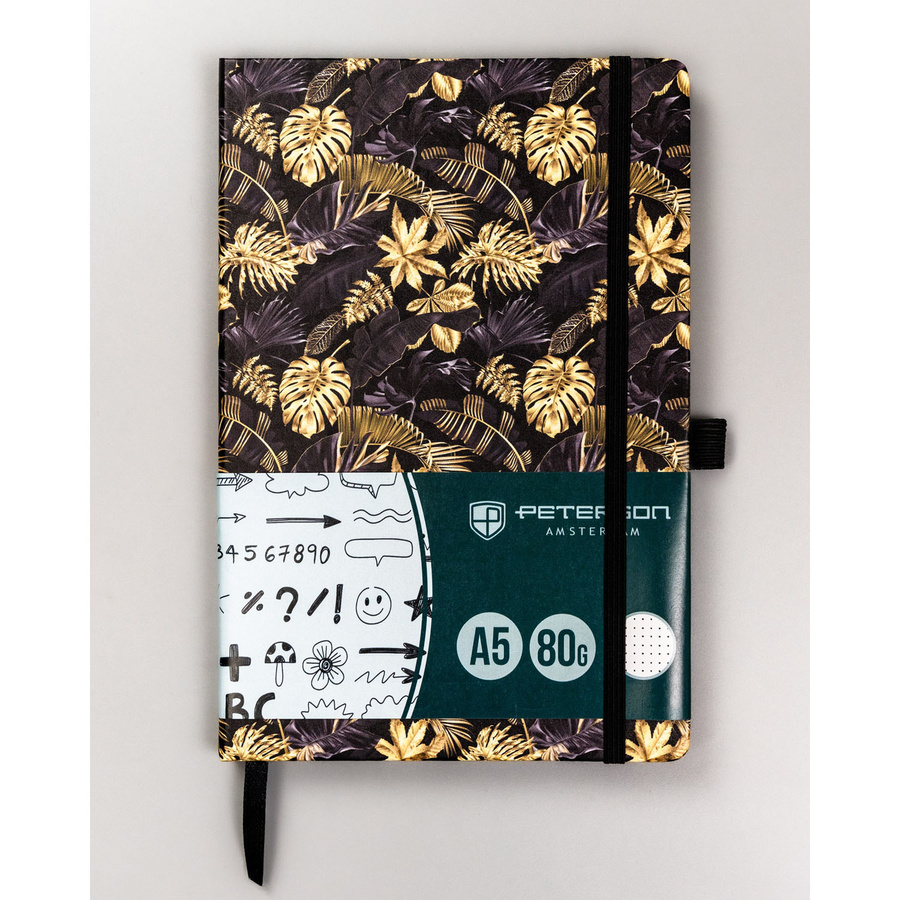Schwarz-goldenes, punktiertes Notizbuch mit Gummiband – Peterson – Bild 3