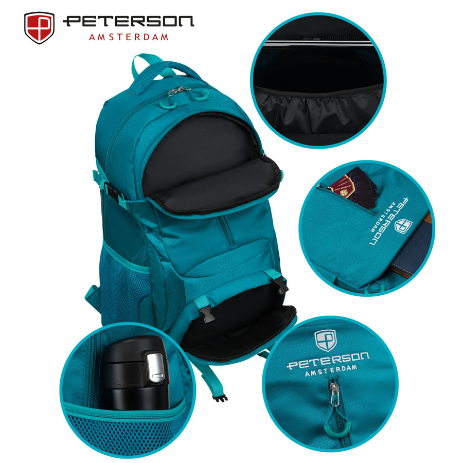Geräumiger Rucksack aus Polyester in Blau mit vielen zusätzlichen Taschen – Peterson – Bild 3