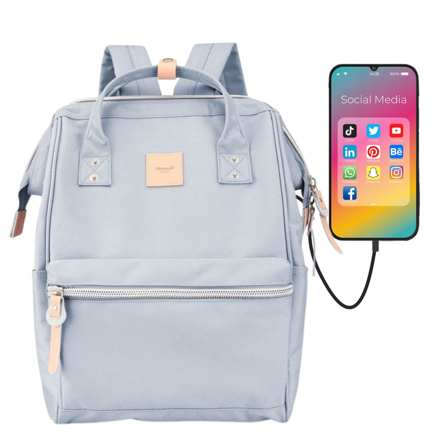 Hellblauer Rucksack mit verstellbaren Gurten und USB-Anschluss – Himawari – Bild 2