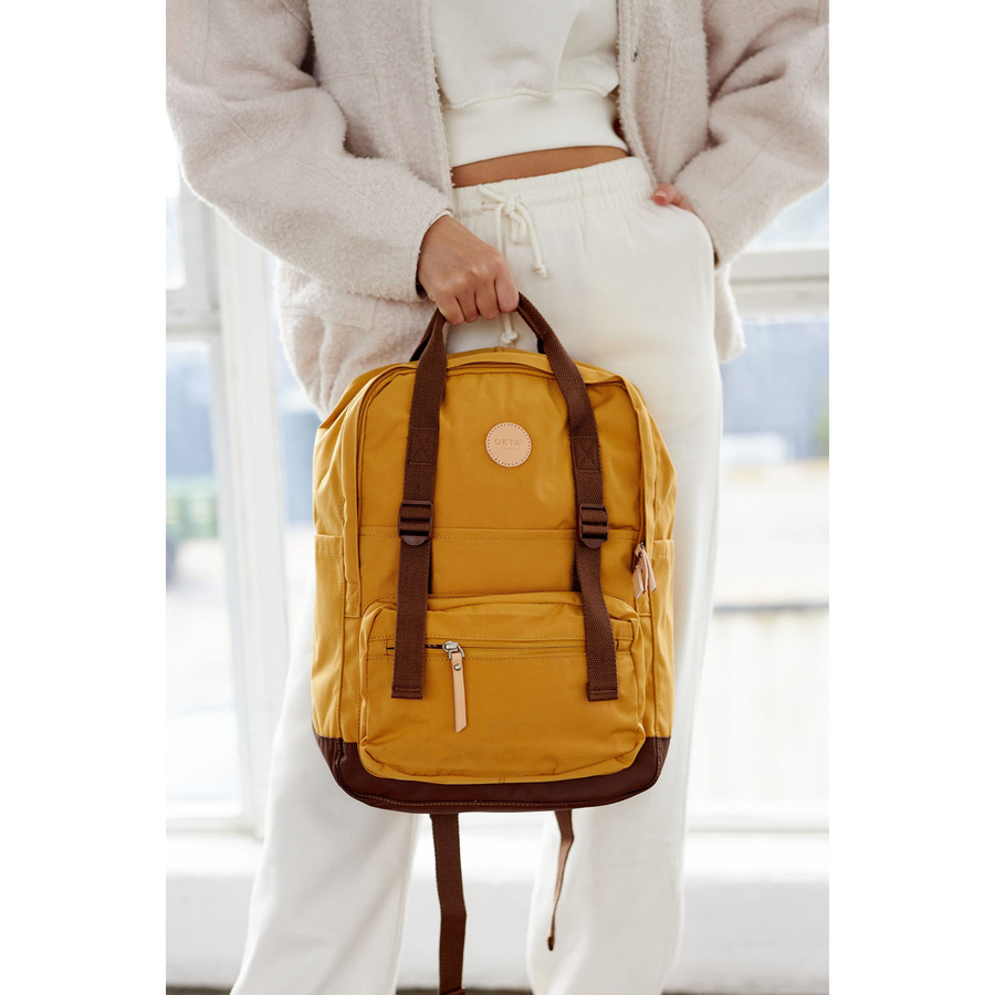 Gelb-brauner City Rucksack mit Laptopfach und Reißverschluss – Himawari – Bild 3
