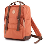Orange-brauner City Rucksack mit Reißverschluss – Himawari