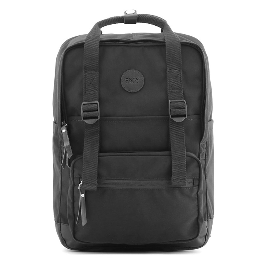 Schwarzer praktischer City Rucksack mit Reißverschluss und verstellbaren Schultergurten – Himawari – Bild 4