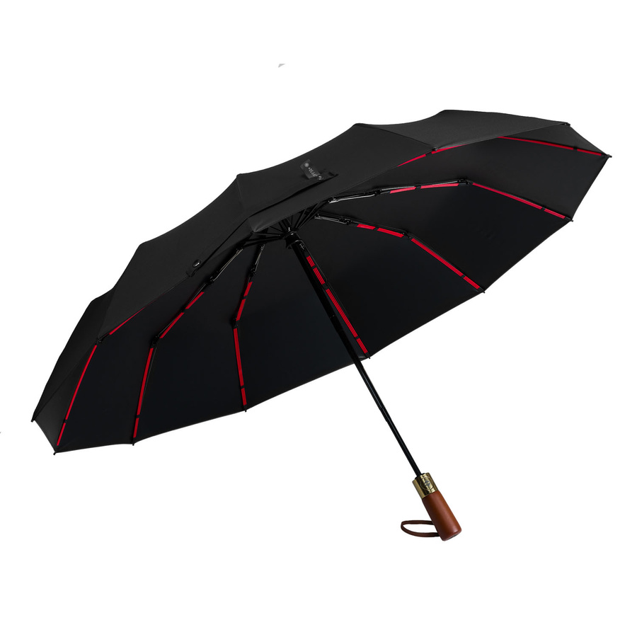Schwarzer, zusammenklappbarer Regenschirm in elegantem Etui – Peterson – Bild 4