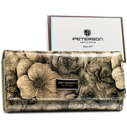 Goldene lackierte Damen-Geldbörse mit Blumenmuster aus echtem und ökologischem Leder RFID STOP – Peterson