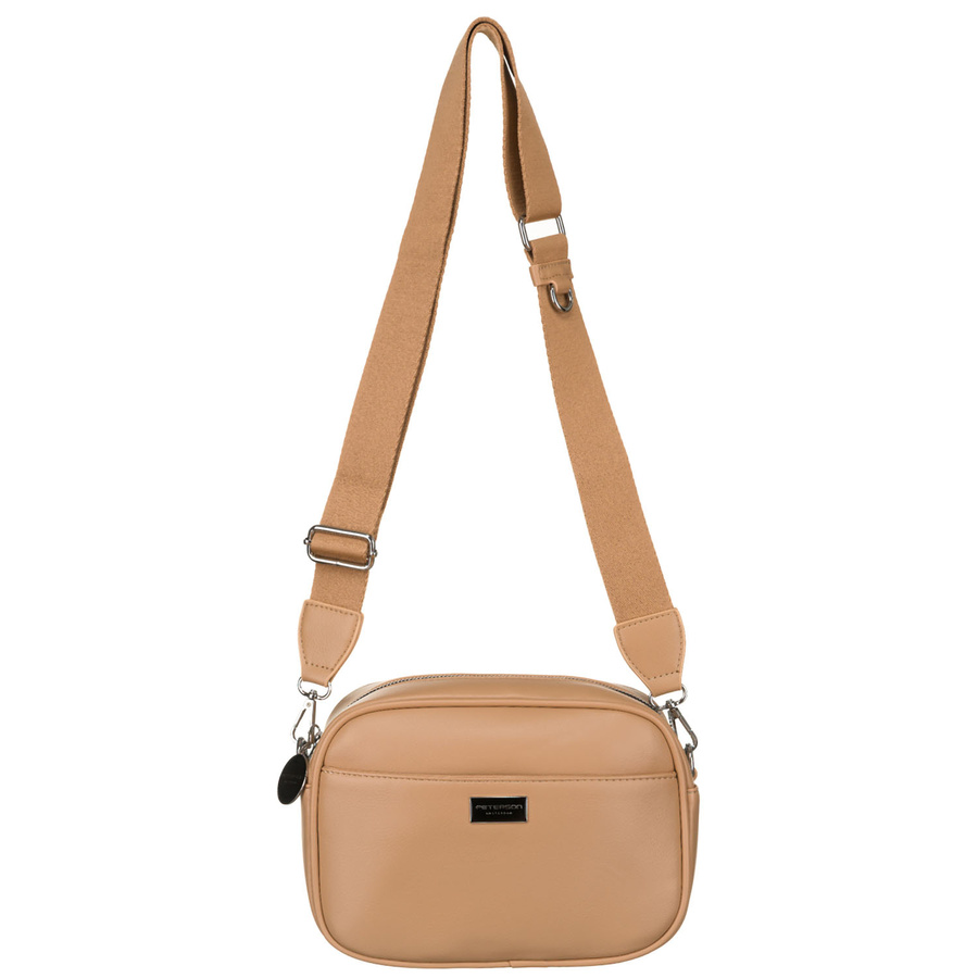Beige Damen City-Umhängetasche aus Öko-Leder mit zwei Schulterriemen im Crossbody-Stil – Peterson – Bild 12