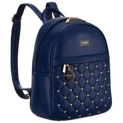 Gesteppt, modischer dunkelblauer Damen Rucksack mit goldenen Nieten aus Öko-Leder – Peterson