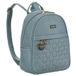 Modischer blauer Damen Rucksack mit Steppung, goldenen Nieten und Anhänger aus Öko-Leder – Peterson