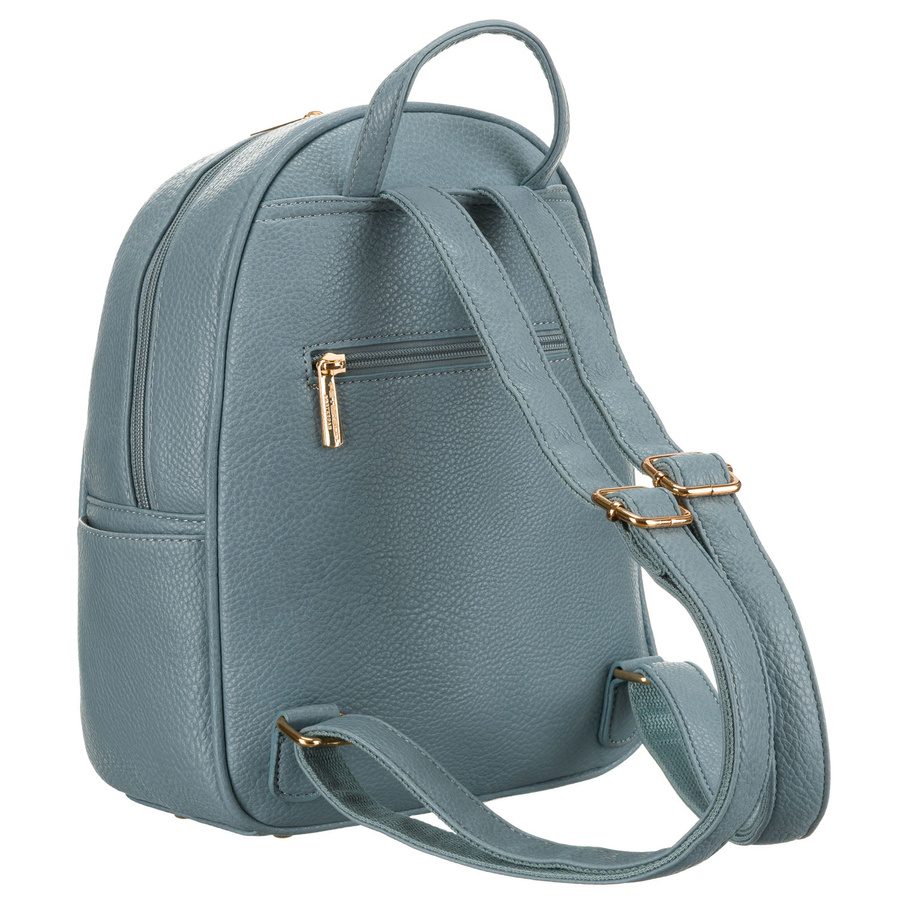 Modischer blauer Damen Rucksack mit Steppung, goldenen Nieten und Anhänger aus Öko-Leder – Peterson – Bild 7