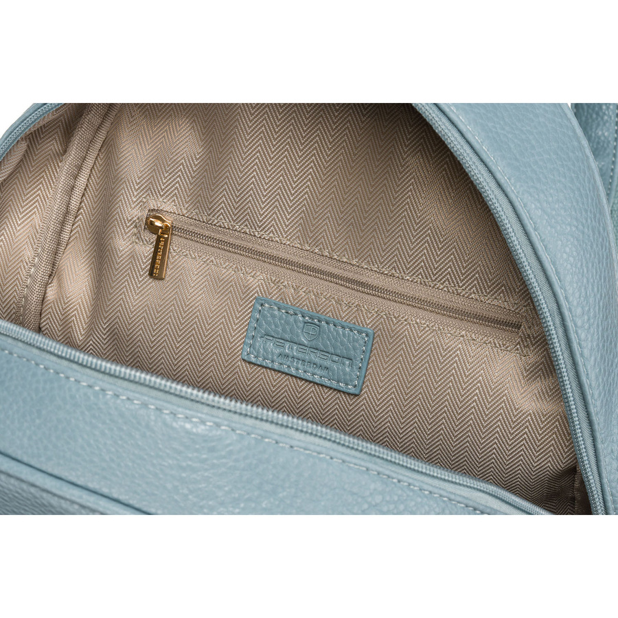 Modischer blauer Damen Rucksack mit Steppung, goldenen Nieten und Anhänger aus Öko-Leder – Peterson – Bild 12