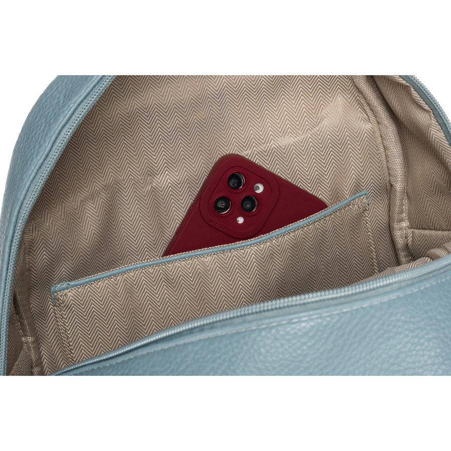 Modischer blauer Damen Rucksack mit Steppung, goldenen Nieten und Anhänger aus Öko-Leder – Peterson – Bild 13