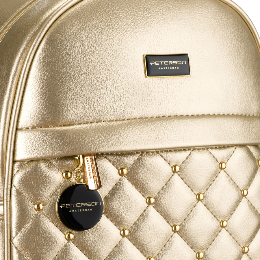 Goldener glänzender Damen Rucksack klein, gesteppt aus Öko-Leder – Peterson – Bild 6