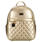 Goldener glänzender Damen Rucksack klein, gesteppt aus Öko-Leder – Peterson