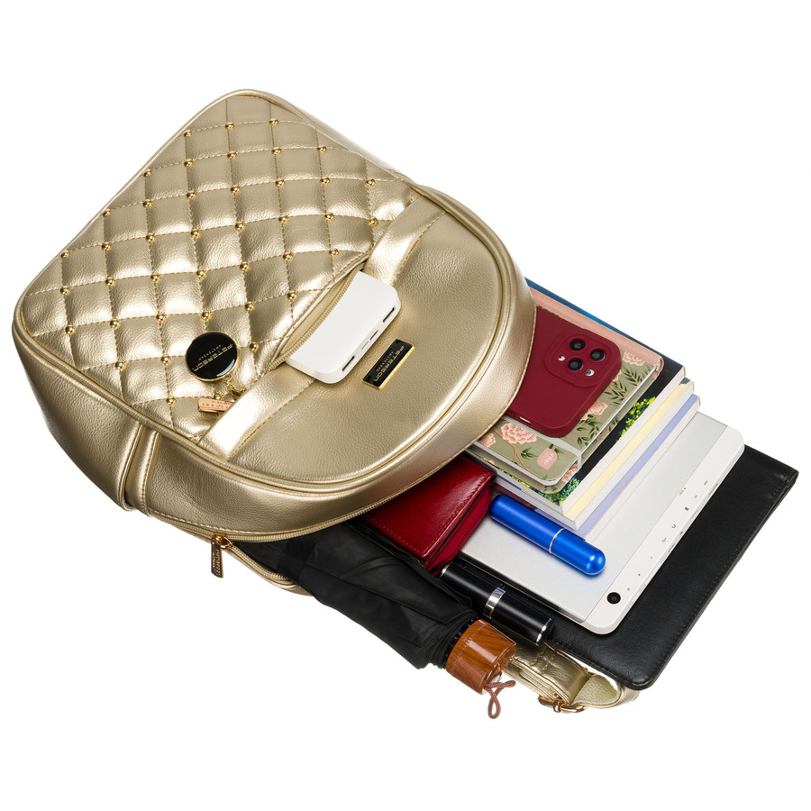 Goldener glänzender Damen Rucksack klein, gesteppt aus Öko-Leder – Peterson – Bild 12