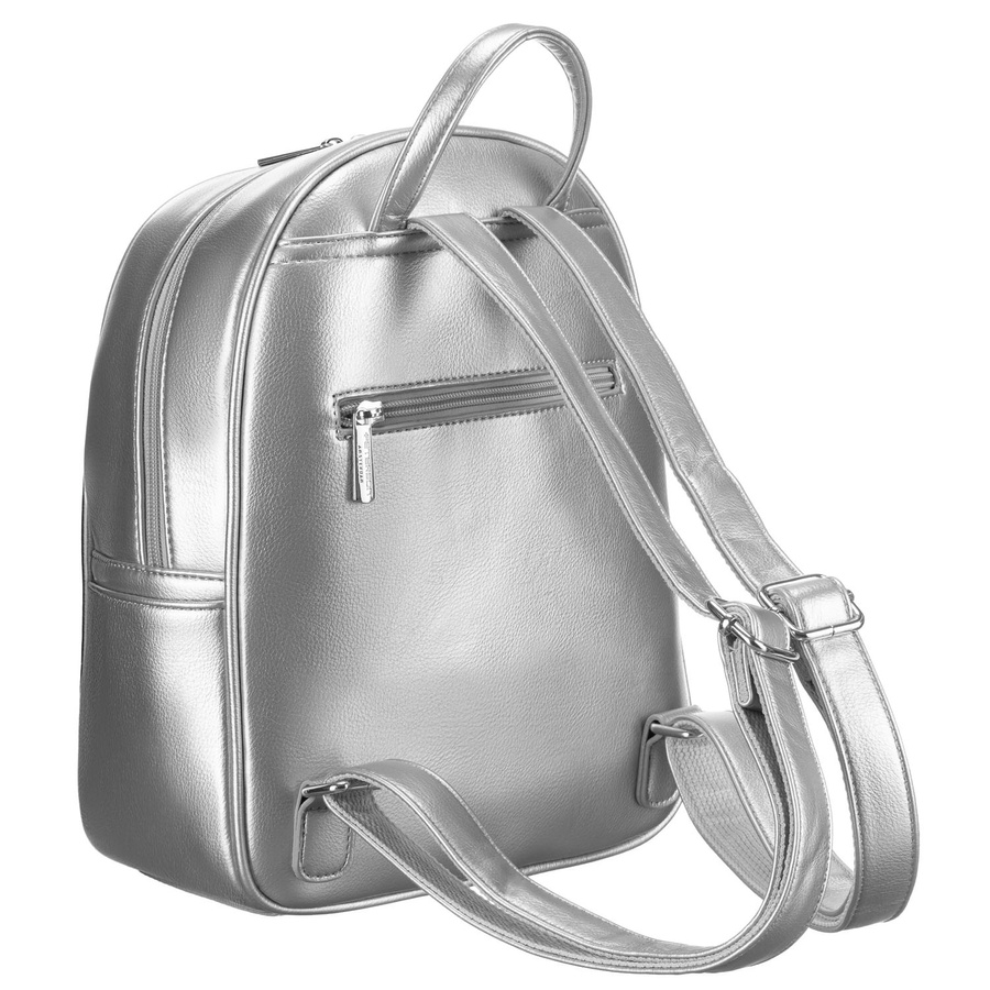 Silberner glänzender Damen Rucksack mit Steppung und Nieten aus Öko-Leder – Peterson – Bild 9