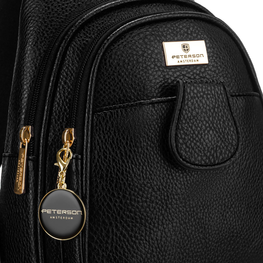 Schwarze Damen Gürteltasche Crossbody, Ein-Schulter-Rucksack aus Öko-Leder – Peterson – Bild 7