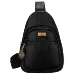 Schwarze Damen Gürteltasche Crossbody, Ein-Schulter-Rucksack aus Öko-Leder – Peterson