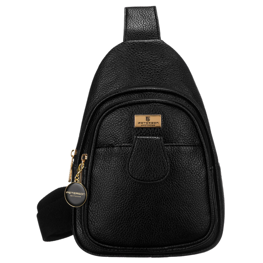 Schwarze Damen Gürteltasche Crossbody, Ein-Schulter-Rucksack aus Öko-Leder – Peterson