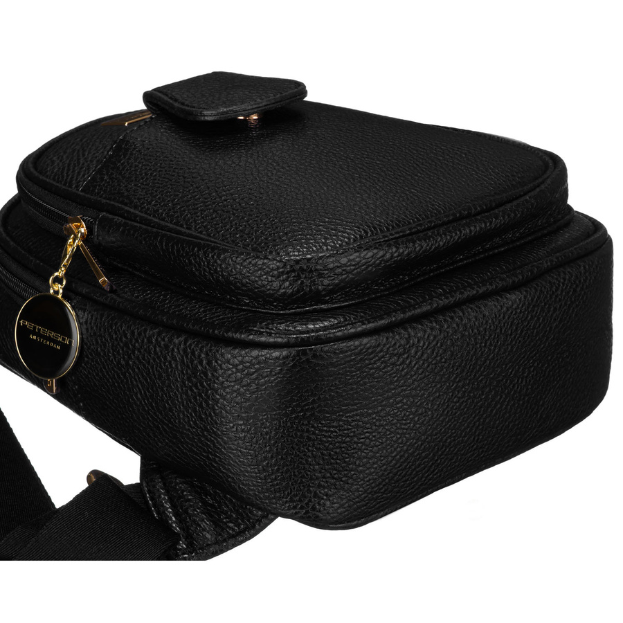 Schwarze Damen Gürteltasche Crossbody, Ein-Schulter-Rucksack aus Öko-Leder – Peterson – Bild 9