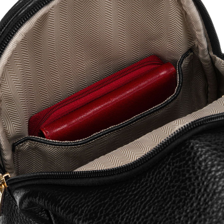 Schwarze Damen Gürteltasche Crossbody, Ein-Schulter-Rucksack aus Öko-Leder – Peterson – Bild 11